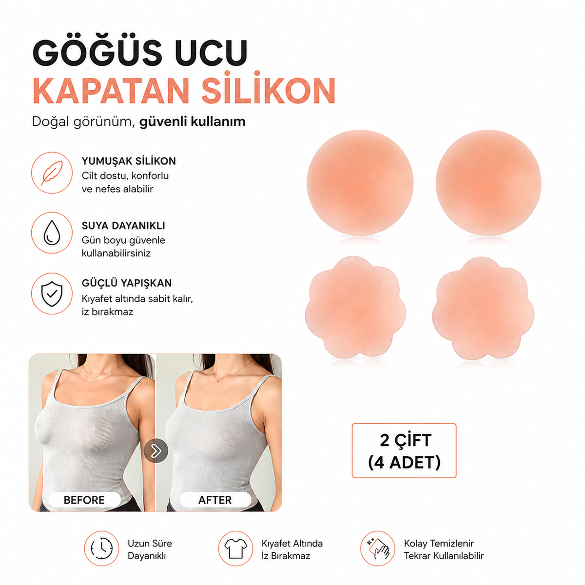 Göğüs Ucu Kapatıcı Silikon 2 Çift (4 Adet) Göğüs Ucu Gizleyici