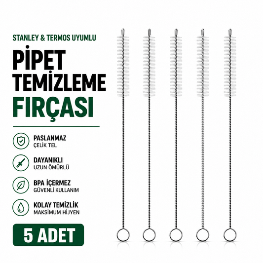 5'li Pipet Temizleme Fırçası Cam Metal Silikon Pipet Termos Stanley Uyumlu Uzun Saplı Temizleme Fırçası